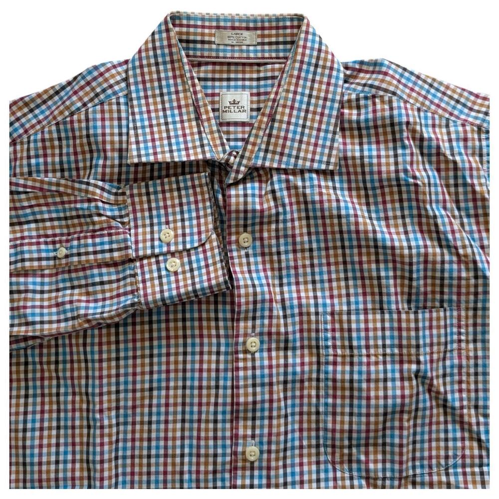 Peter Millar Shirt Mens Large‎ Multicolor Plaid Button Down 100% Cotton Casual